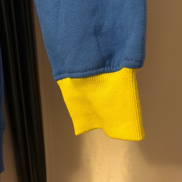 Blue Zip-Up Hoodie with Yellow Accents and Graphic Design - Picture 4 of 5